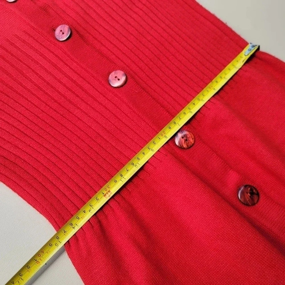 Jessica Howard Red Sweater Midi Dress Long Sleeves Front Buttoned Pockets Knit L - Picture 3 of 16